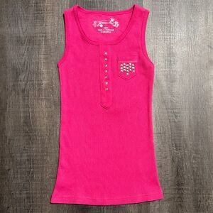💞 New Little Girls Size 5 Magenta Pink Ribbed & Studded Tank Top Shirt